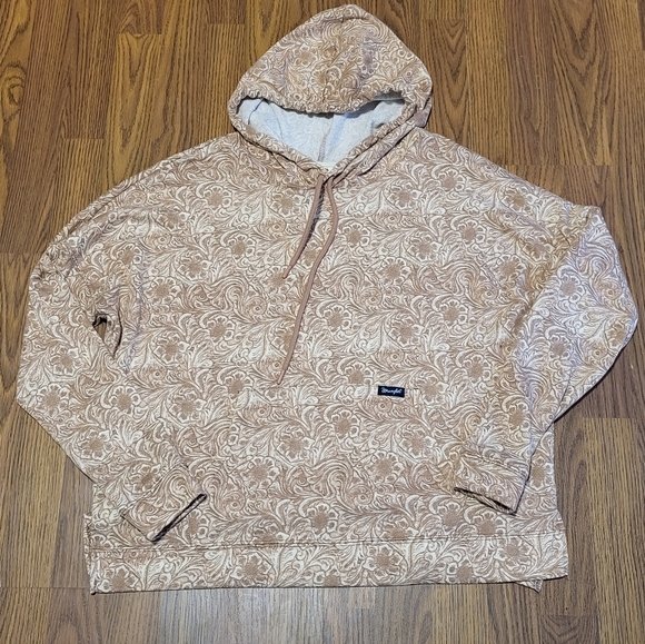 Wrangler Retro Sweaters - Women’s Wrangler Retro Brown Floral Pattern Hoodie Medium Cowgirl Pullover B86